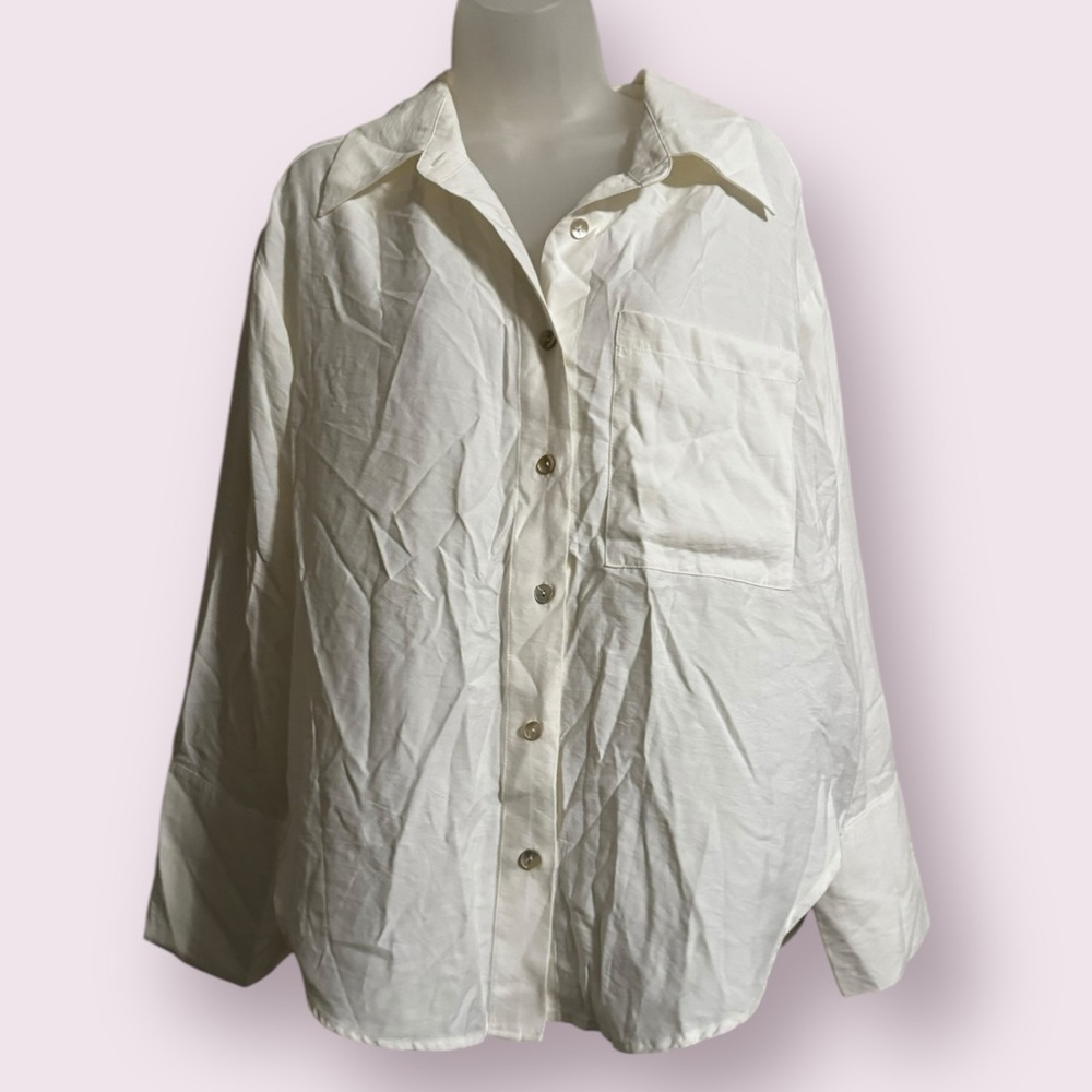 Rumored Oversized Button Down Shirt Cream Long Sleeve Size S